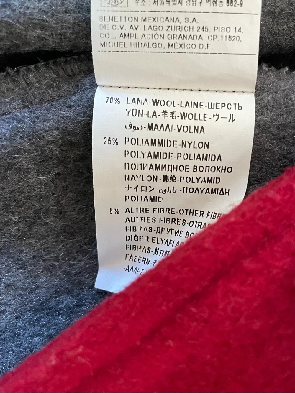 United Colors of Benetton Toddler Wool Duffle Coat Red 2Y
